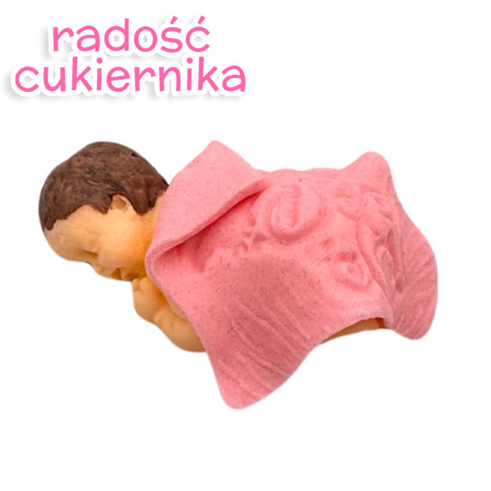 Figurka cukrowa dziecko z kocykiem różowym, 6 cm 