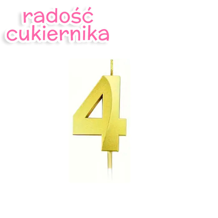 Świeczka tortowa numer 4, złota, 11,5 cm 