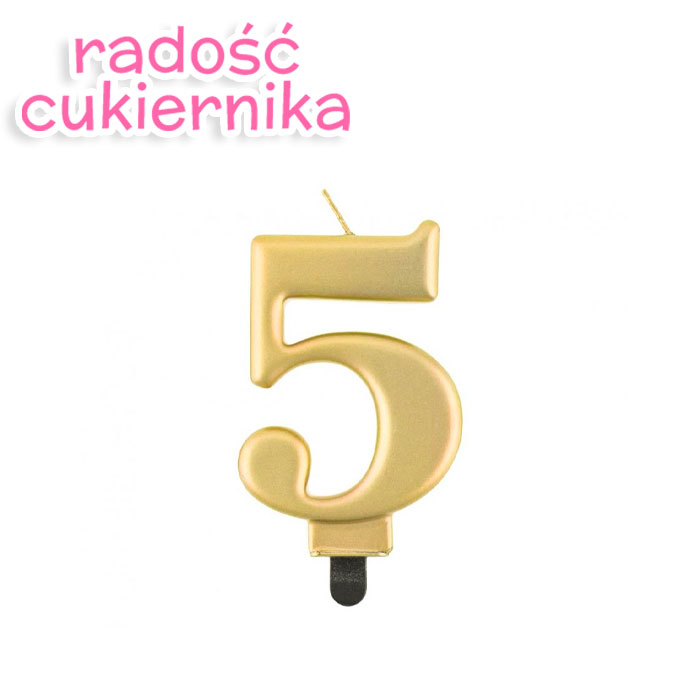 Świeczka cyferka 5, metalik złota, 8 cm 