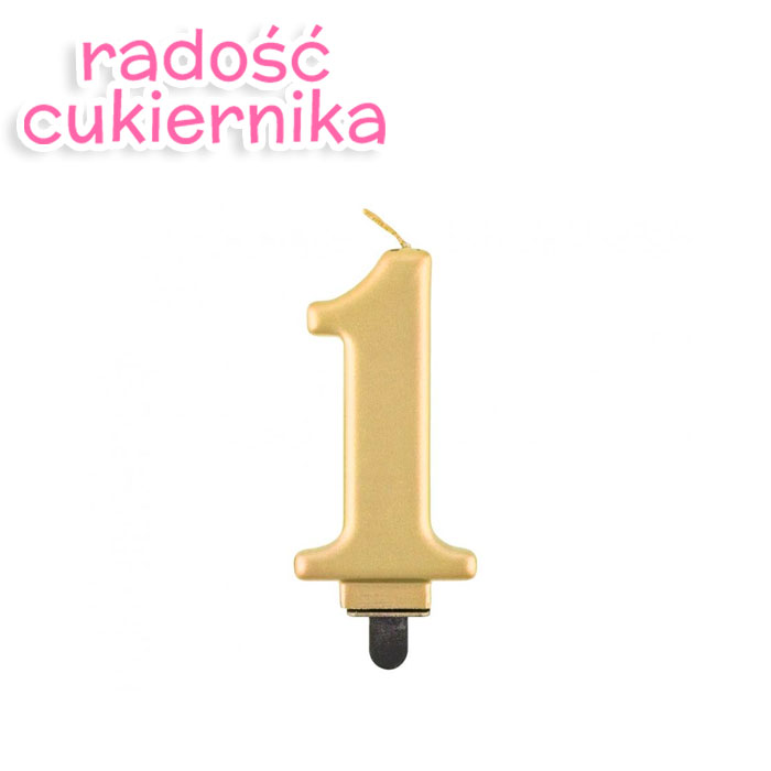 Świeczka cyferka 1, metalik złota, 8 cm 