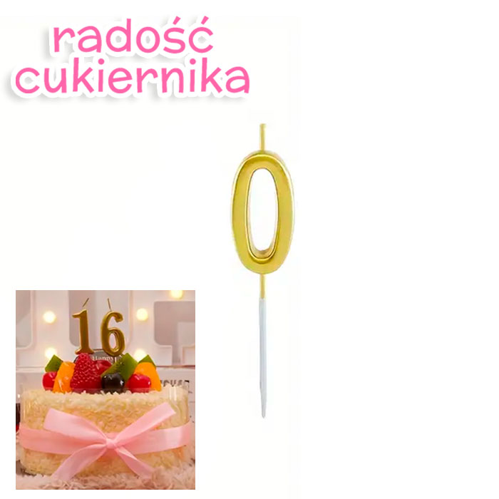 Świeczka tortowa numer 0, złota, 11 cm 