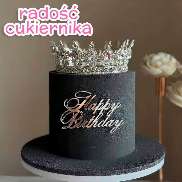 Topper Happy Birthday srebrny 5 x 8 cm 