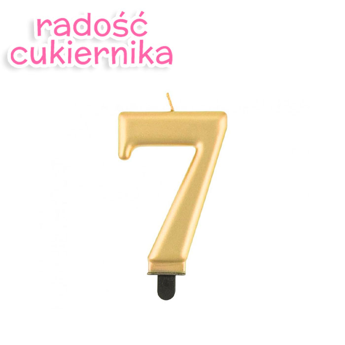 Świeczka cyferka 7, metalik złota, 8 cm 