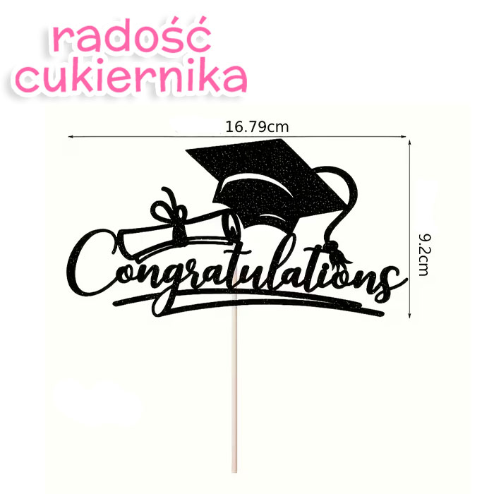 Topper na tort Congratulations, czapka absolwenta 