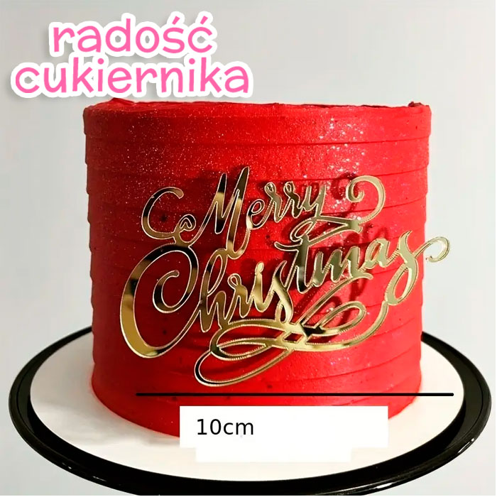 Topper Merry Chrismas złoty, 10 cm 