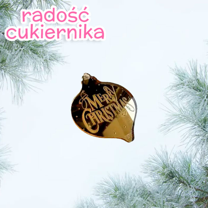 Topper "Merry Chrismas" złoty, 5 cm 