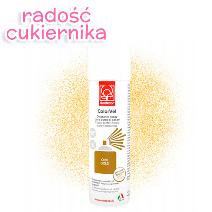 Złoty barwnik spożywczy w sprayu o strukturze zamszu Modecor 250 g