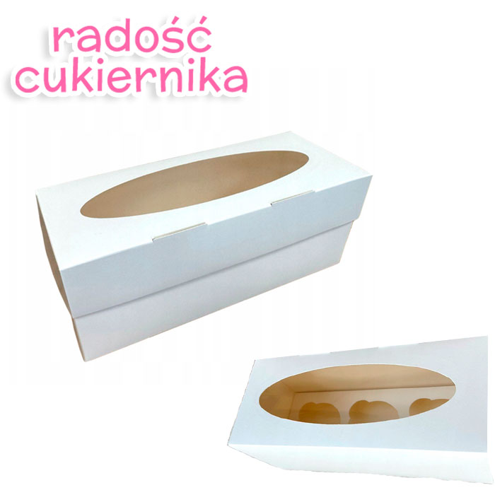 Pudełko na 3 muffinki białe z okienkiem, 25х10х10 cm 