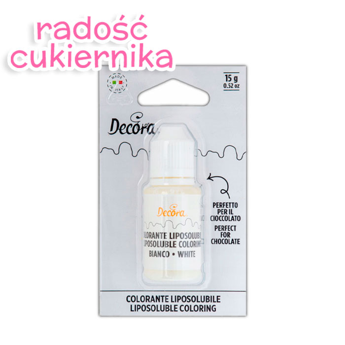 Barwnik spożywczy Decora biały w płynie do mas tłustych, czekolady, 15 g 