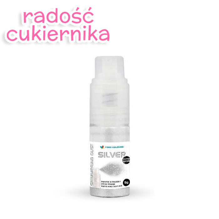 Barwnik spożywczy Shimmering Pump Spray Silver, puder suchy spray, Food Colours 5 g