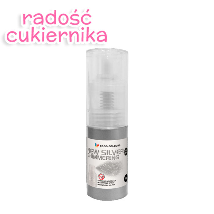Barwnik New Silver Shimmering, puder suchy spray, Food Colours 5 g