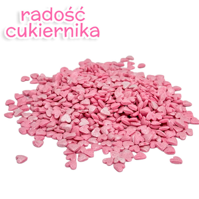 Posypka serduszka perłowe różowe, 50 g 