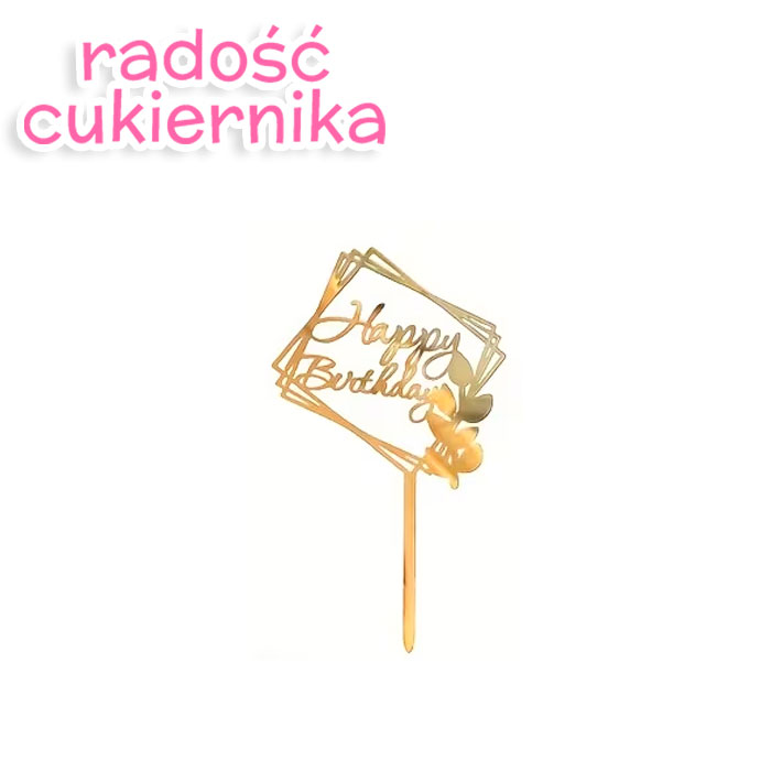 Topper złoty Happy Birthday 16,8 cm 