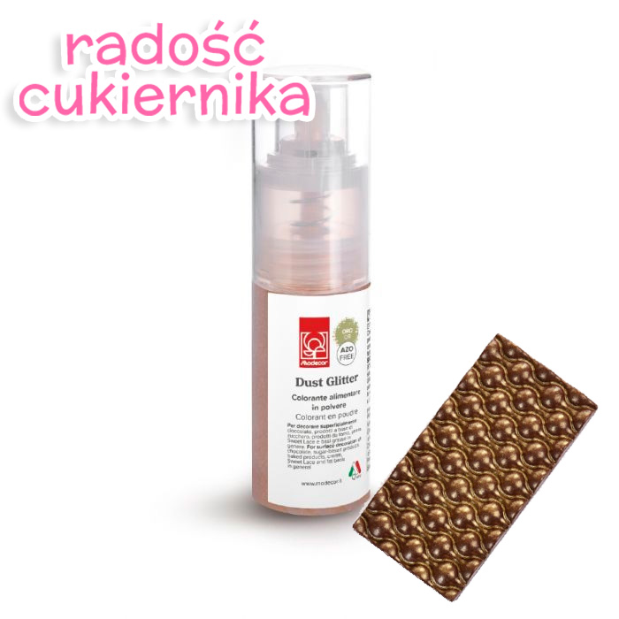 Barwnik spożywczy złoty Gold Shimmering, puder suchy spray, Modecor  10 g