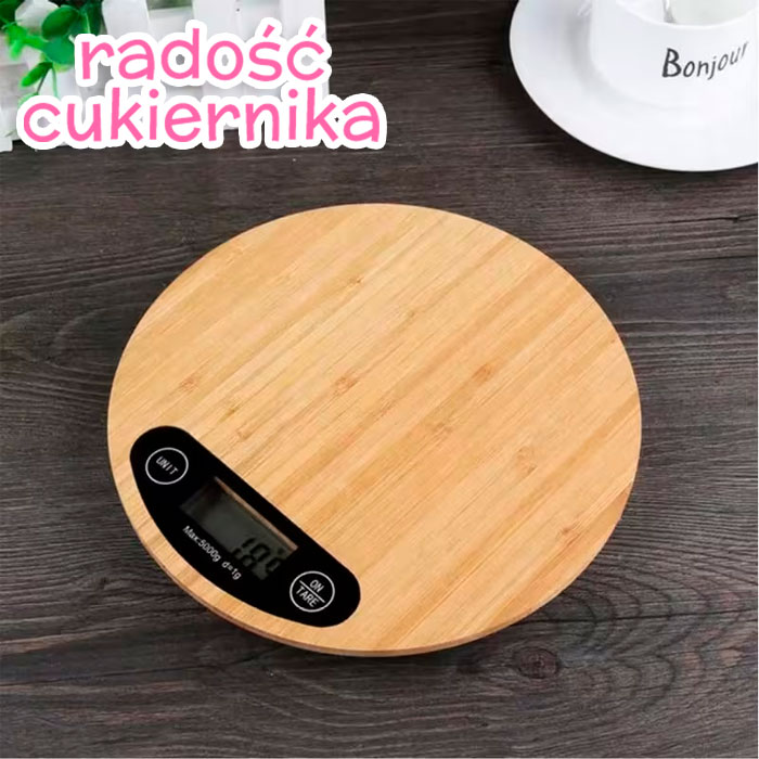 Elektroniczna okrągła waga kuchenna bambusowa 