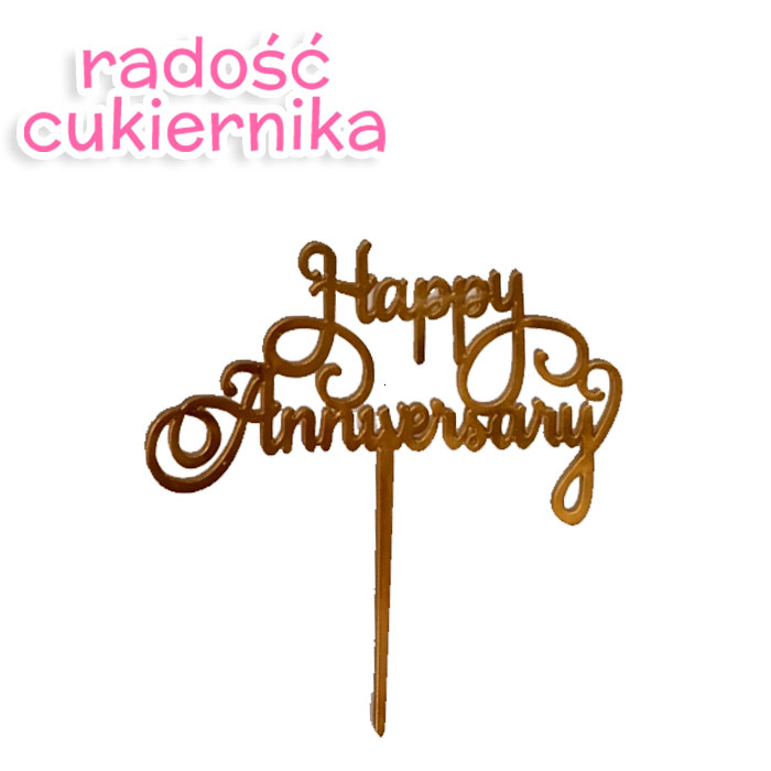 Topper "Happy anniversary 4" złoty, 14 cm 