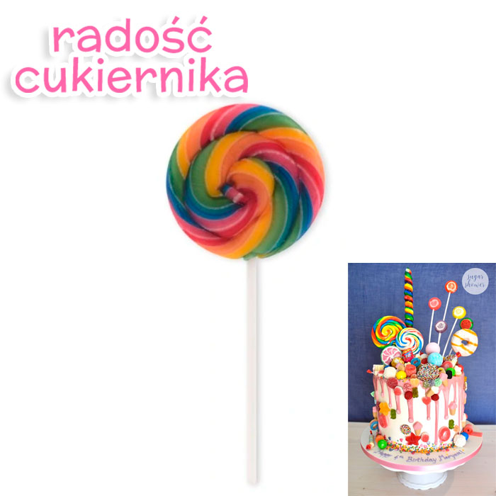 Lizak cukrowy dekoracyjny na tort Modecor, rainbow 