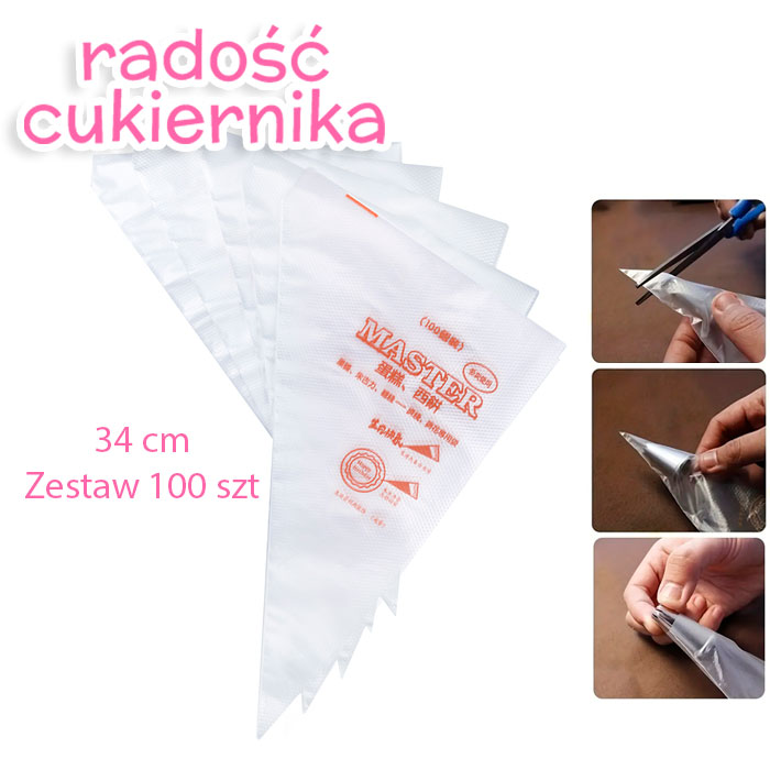 Zestaw jednorazowych rękawów cukierniczych 34 cm, 100 szt. 