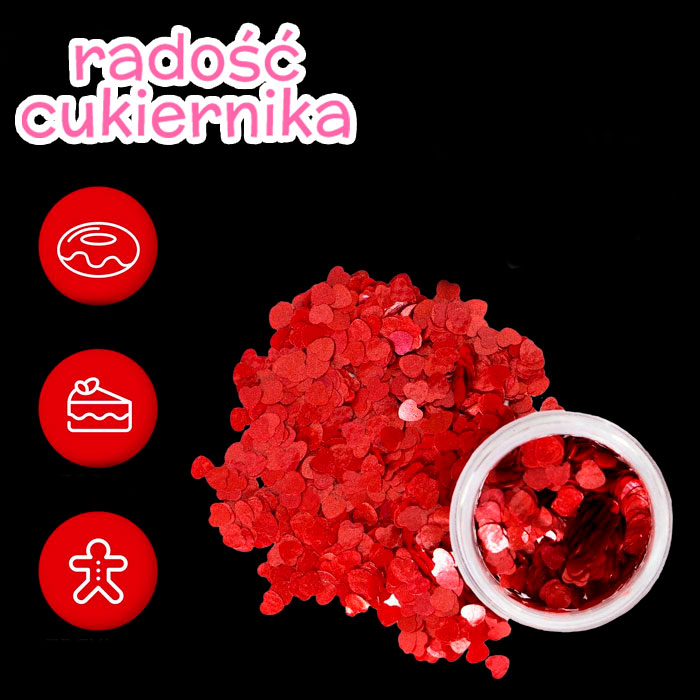 Brokat figurowy „Serca”, czerwony, 0,5 g