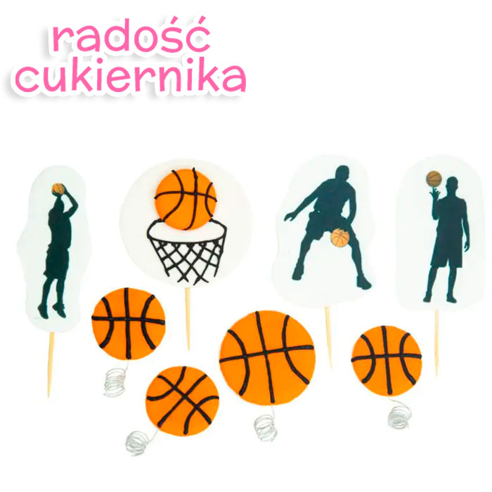 Dekoracje cukrowe – koszykówka 2D, 8 szt. 