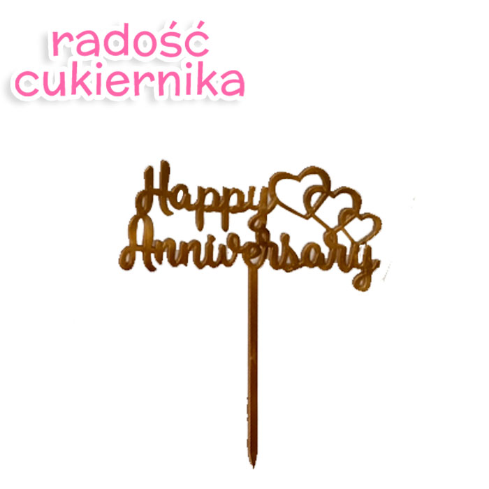 Topper "Happy anniversary 1" złoty, 14 cm 
