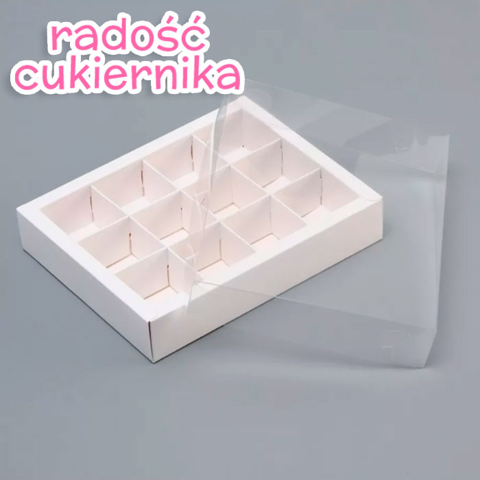 Pudełko na cukierki, 12 komórek, białe 19,5х15,5х3 cm  