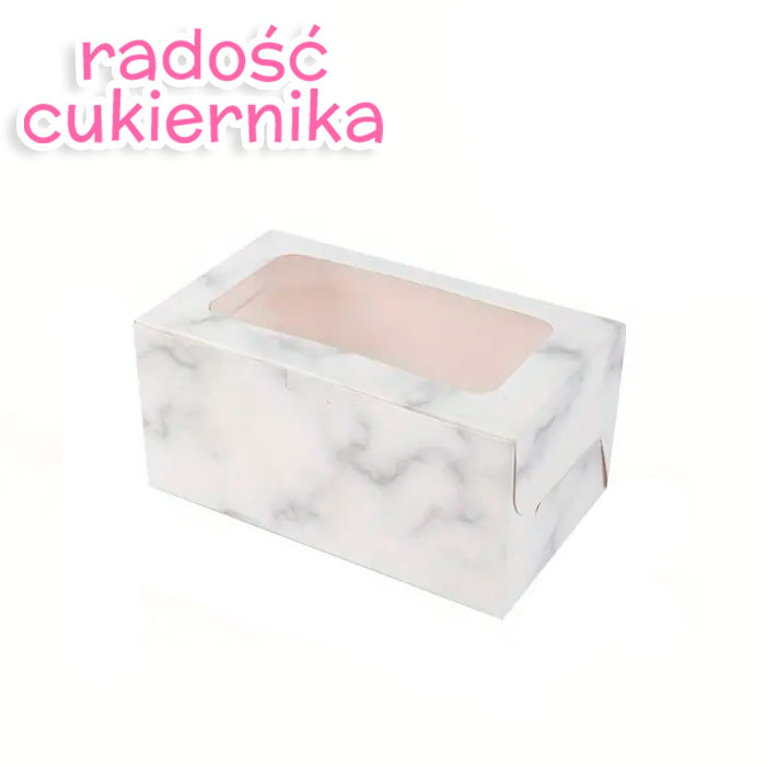Pudełko na 2 muffinki z okienkiem marmur 16 х 9 х 7,5 cm 