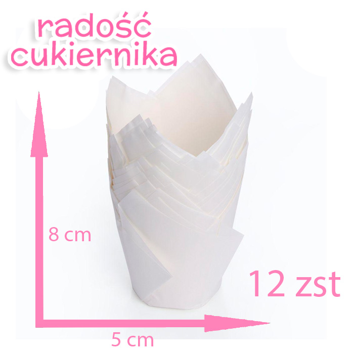 Papilotki do muffinek biały tulipan, 5х8 сm, 12 szt 