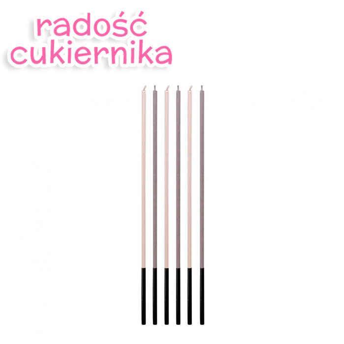 Świeczki B&C metaliczne, fiolet/srebrny, 3x3x170mm, 6szt. 
