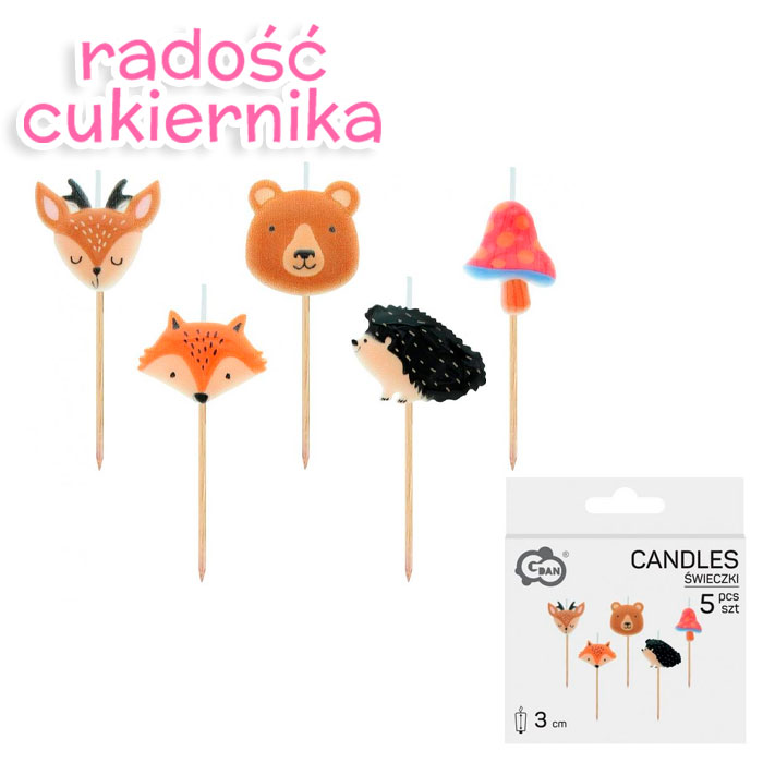 Świeczki pikery Zwierzątka leśne, 5 szt. 
