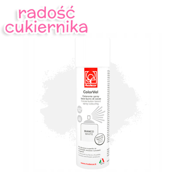 Biały barwnik spożywczy w sprayu o strukturze zamszu Modecor 250 g