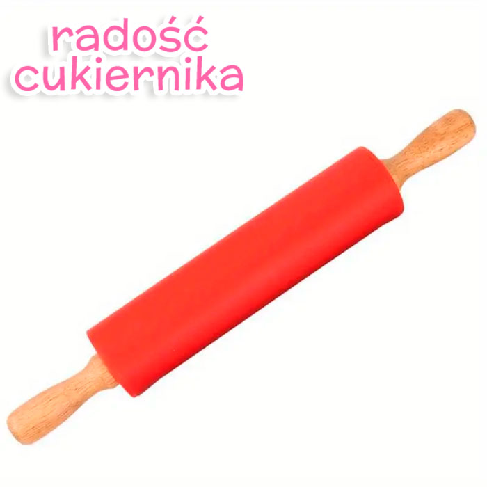 Wałek silikonowy z drewnianymi uchwytami, 30 cm 