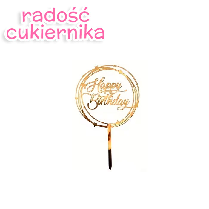 Topper złoty Happy Birthday 16,5 cm 