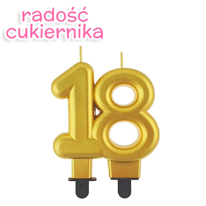 Świeczka tortowa numer 18 złota 8 cm 