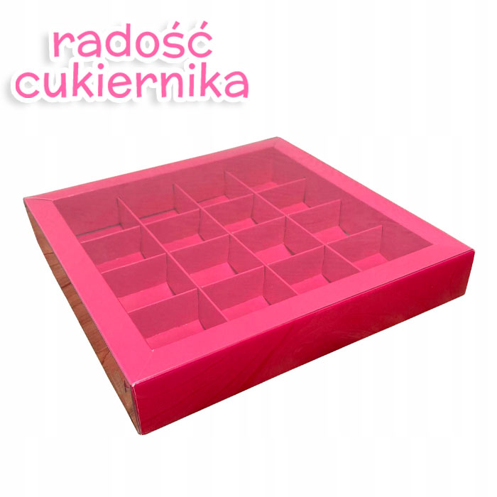 Zestaw pudełek na cukierki, 16 komórek, różowe 20х20х3 cm, 5 szt 