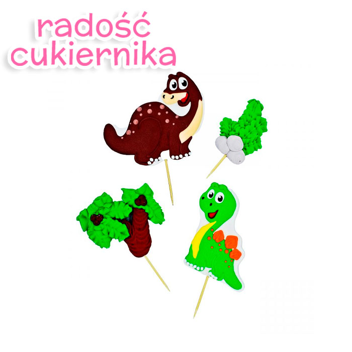 Zestaw cukrowy na tort Dinozaury 4 elementy 