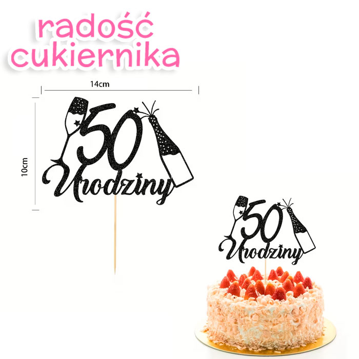Topper 50 Urodziny czarny 10 x 14 cm 