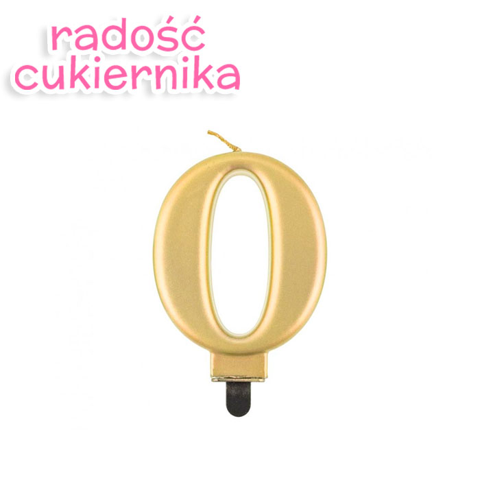 Świeczka cyferka 0, metalik złota, 8 cm 