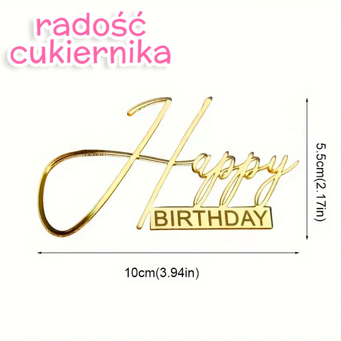 Topper "Happy Birthday" złoty, 5,5 cm 