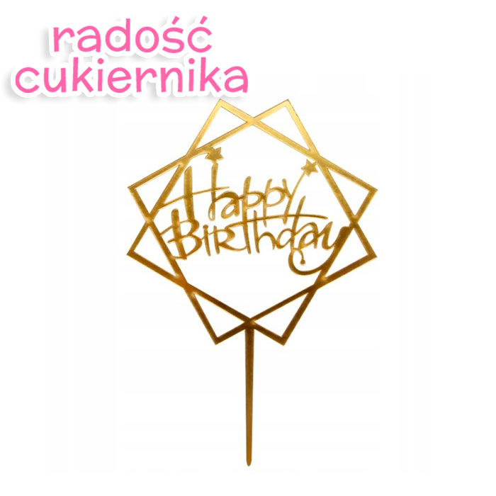 Topper "Happy Birthday diament" złoty, 14 cm 