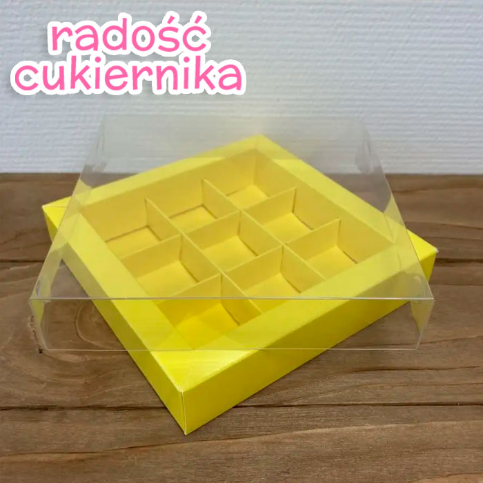 Pudełko na cukierki, 9 komórek, żółte 15,5х15,5х3 cm  