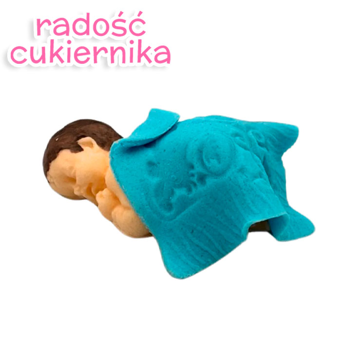 Figurka cukrowa dziecko z kocykiem niebieskim, 6 cm 