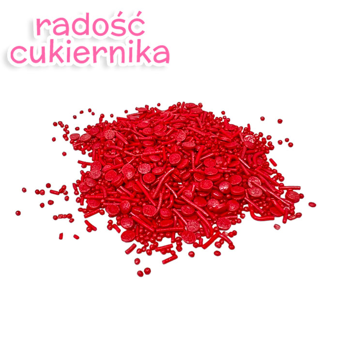 Posypka cukrowa konfetti perłowa czerwona, 50 g 