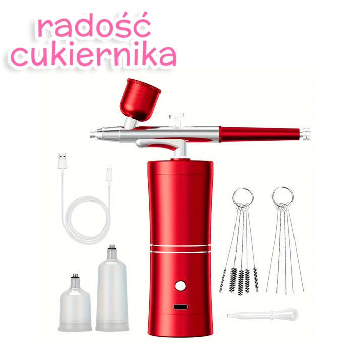Aerograf z akumulatorem USB, czerwony 
