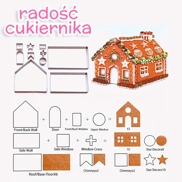Zestaw foremek do pierników w kształcie domku 