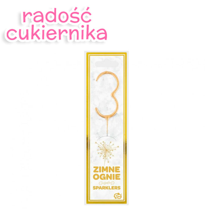 Zimne ognie Cyfra 3 złote 17cm  