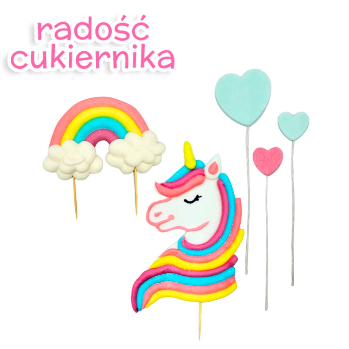 Zestaw cukrowy na tort Tęczowy jednorożec 2D 