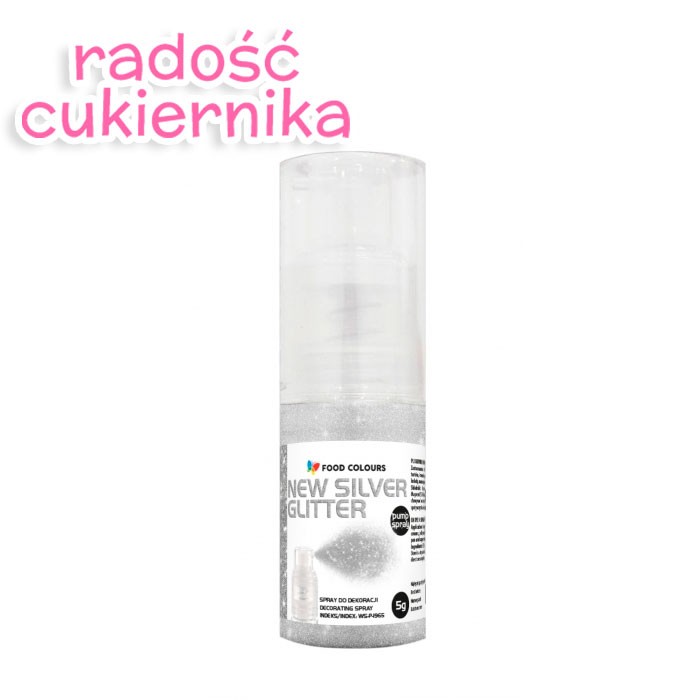 Barwnik  New Silver glitter, puder spray, Food Colours 5 g