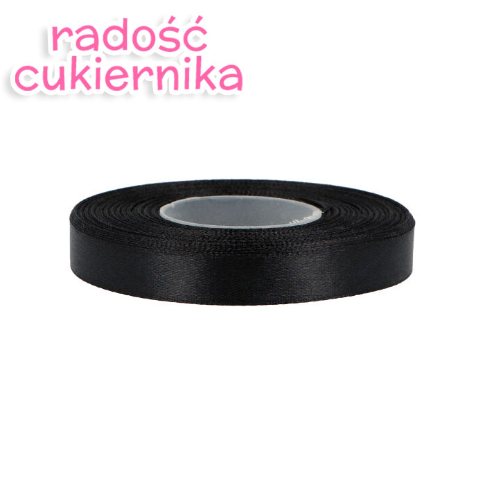 Wstążka satynowa czarna, 25 m, 12 mm 