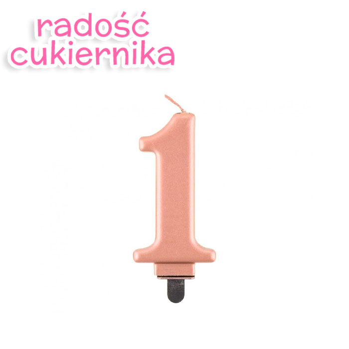 Świeczka cyferka 1, metalik różowa, 8 cm 